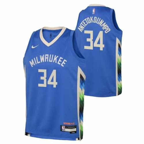 NBA Jerseys Nike Kids' Milwaukee Bucks Giannis Antetokounmpo #34 2022 City Edition Jersey 3 NBA Jerseys Nike Kids' Milwaukee Bucks Giannis Antetokounmpo #34 2022 City Edition Jersey