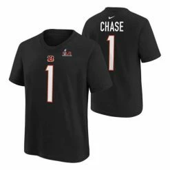 NFL Shirts Nike Kids' Cincinnati Bengals Ja'Marr Chase #1 Super Bowl LVI Name & Number T-Shirt