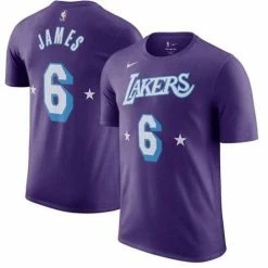 NBA Shirts Nike Los Angeles Lakers LeBron James #23 City Edition Mixed Moment Tape Name & Number T-Shirt
